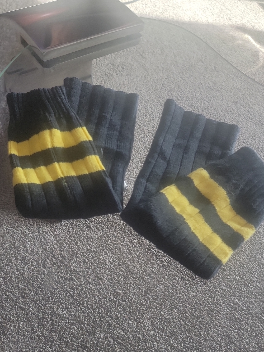 Steve Madden Leg Warmers Black with Yellow Stripe Accents